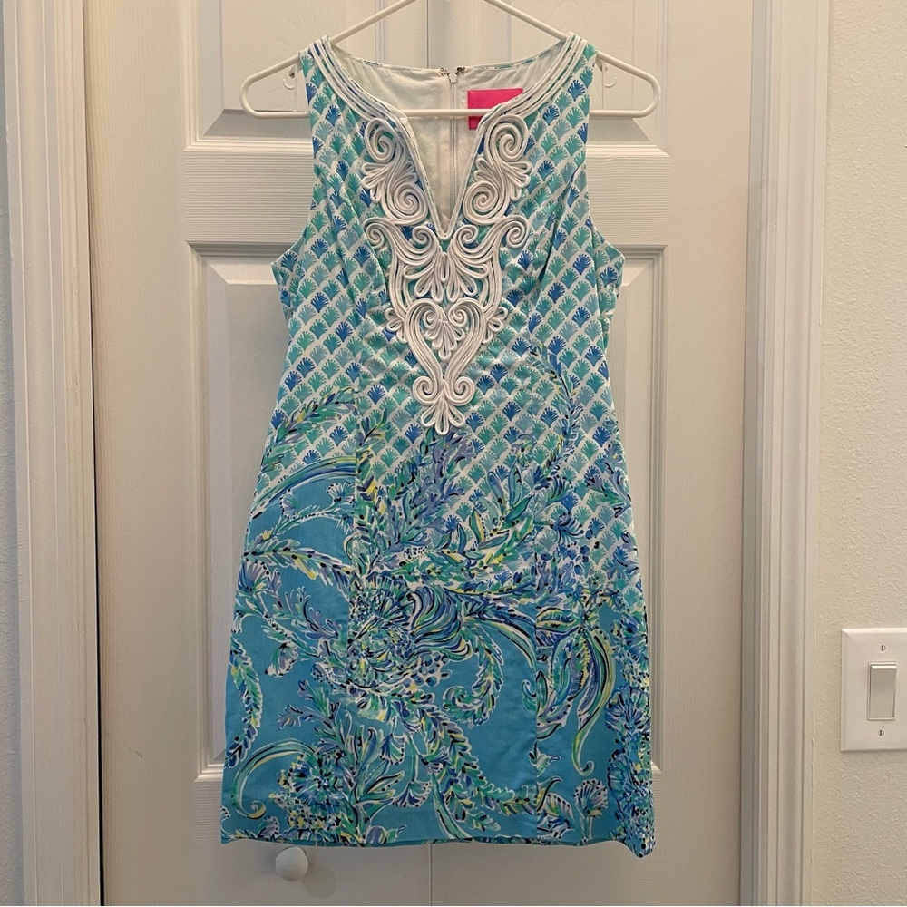 Lilly Pulitzer Stretch Shift Bondi Blue Scuba Doo Size 0